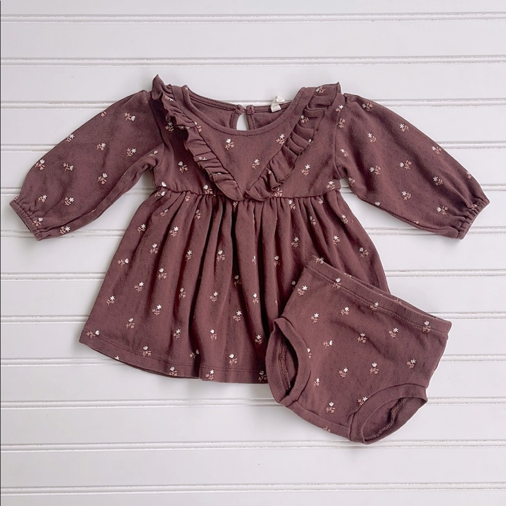 QUINCY MAE EUC 100% Organic Cotton Sad Beige Neutral Floral Pointelle Set